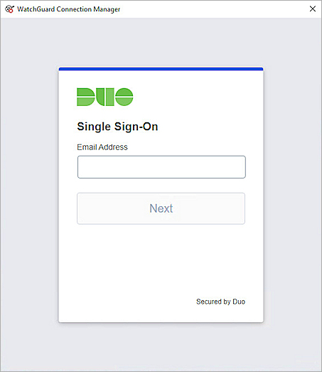 Screenshot of WatchGuard Connection Manager, login authenticate page